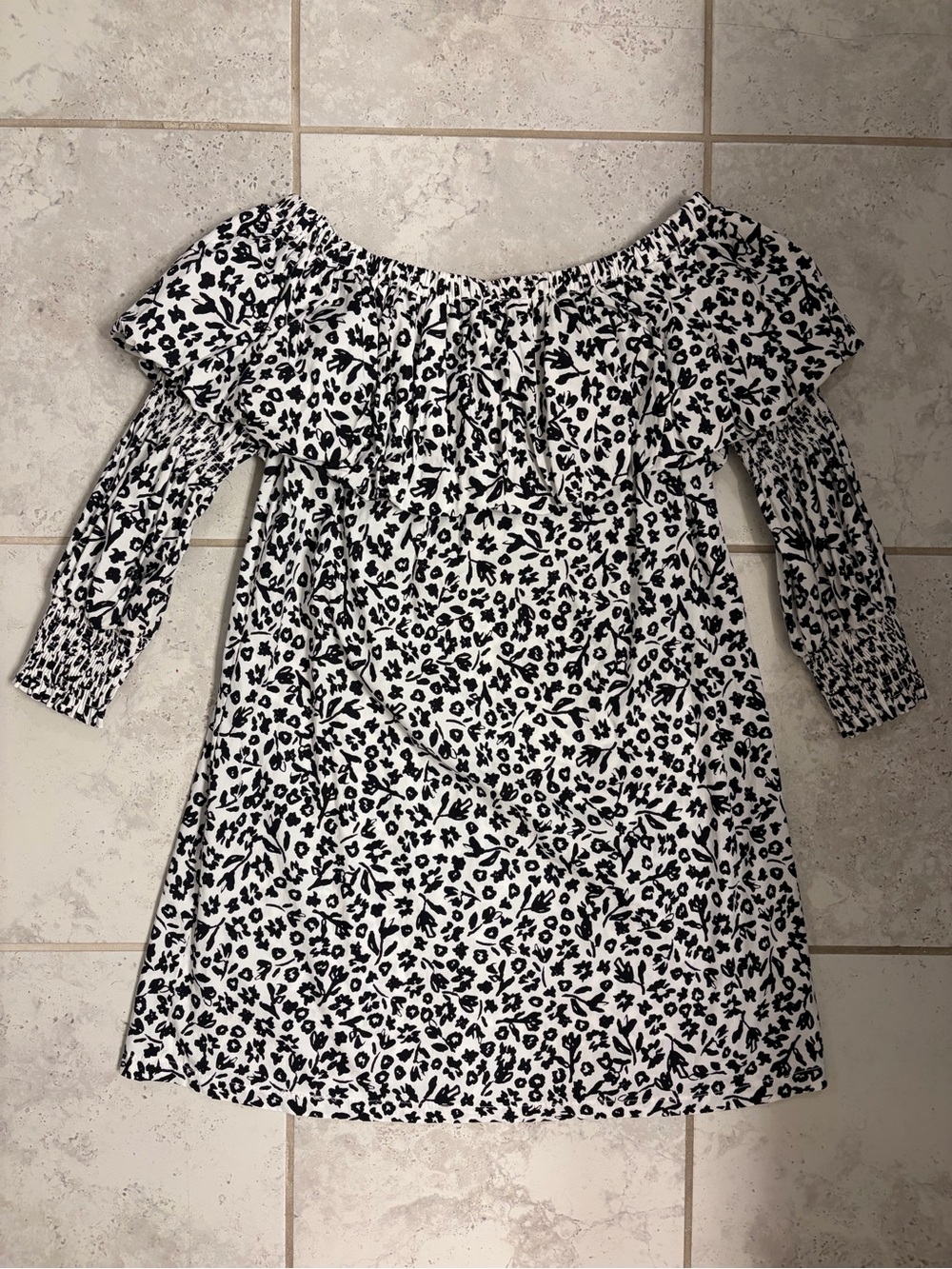 Zara|Off the Shoulder Cotton Blend Ruffle Cinched Sleeve Floral Shift Dress|Sz S